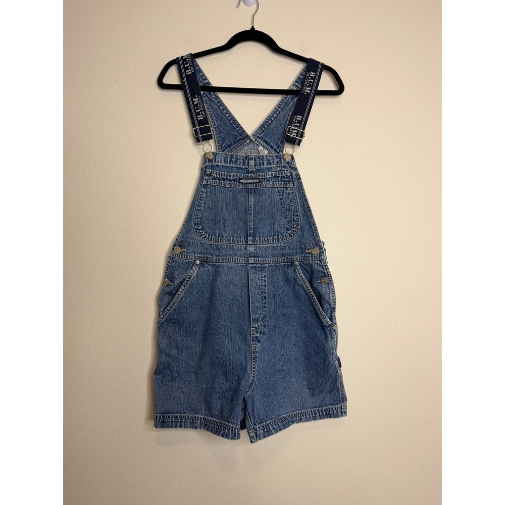 Vintage B.U.M. Equipment Denim Shortalls Small Wash Logo Straps Women Small